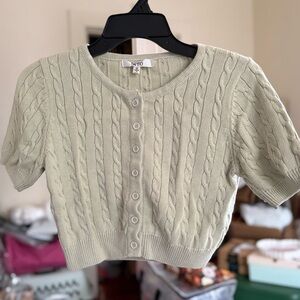 “Into” women’s short sleeved cardigan / knitted / medium / sage green